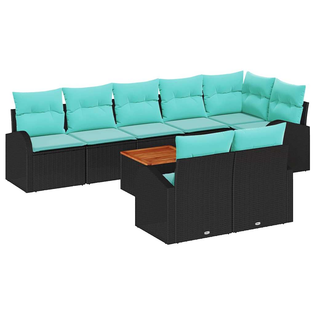 Havesofa Sæt 9 stk. Sort og turkis polyrattan