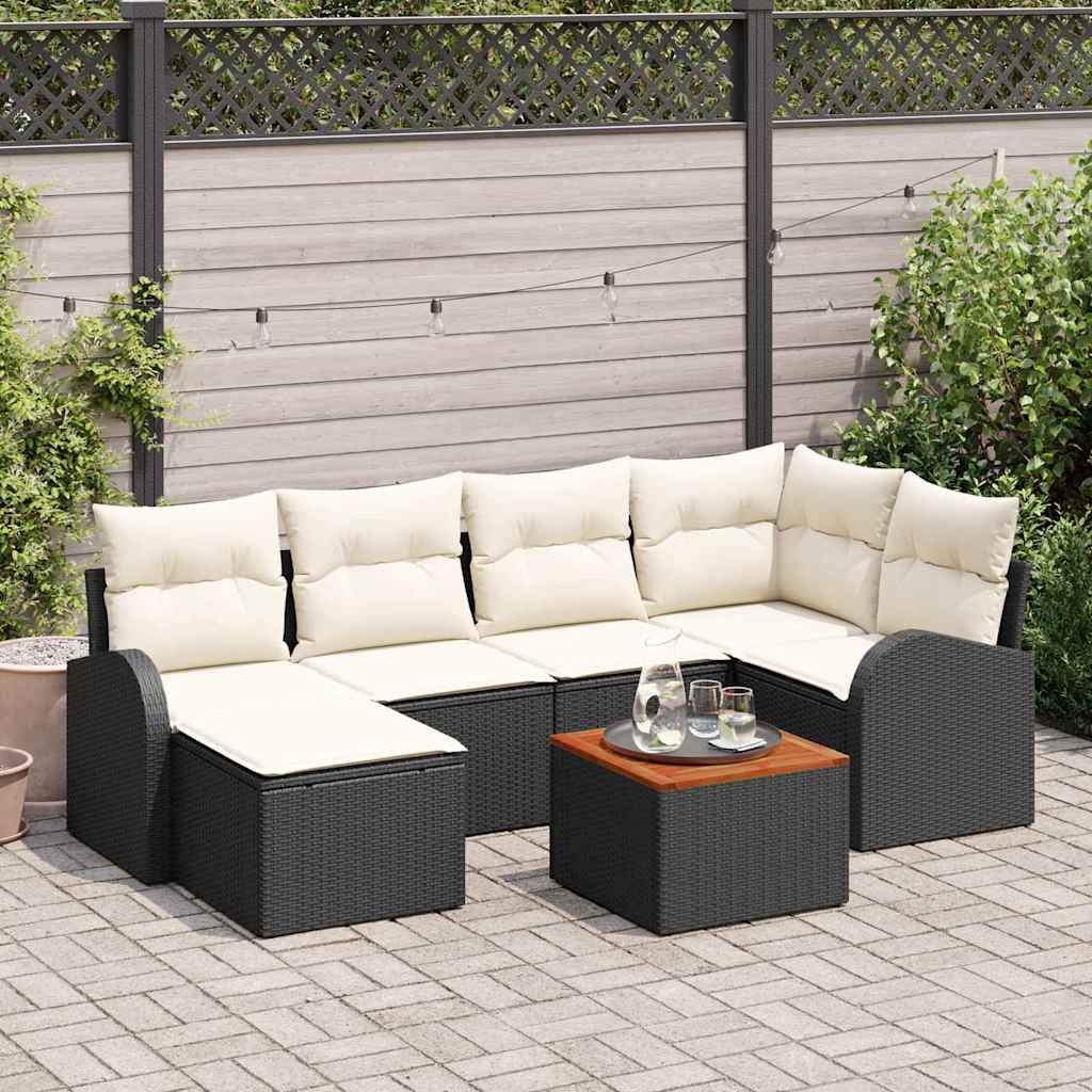 Havesofa Sæt 7 stk. Sort og Cream polyrattan