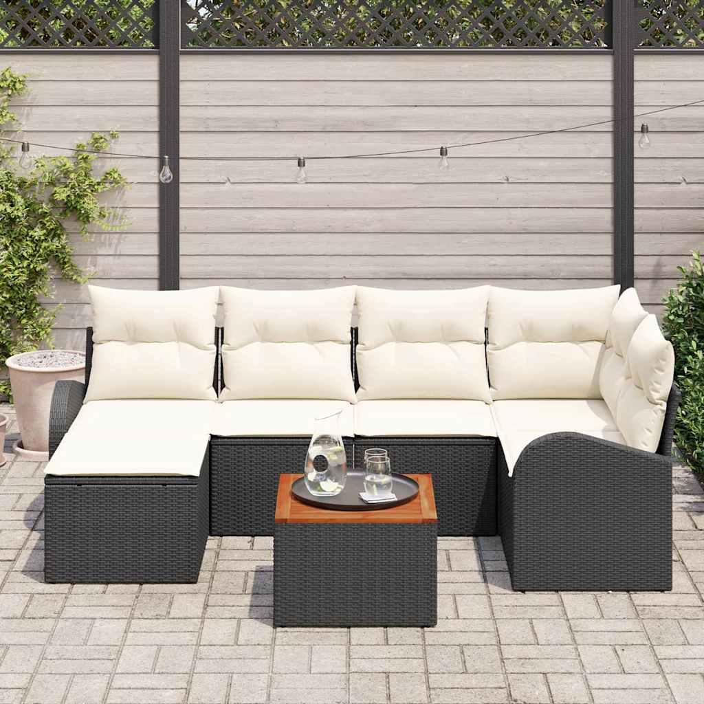 Havesofa Sæt 7 stk. Sort og Cream polyrattan