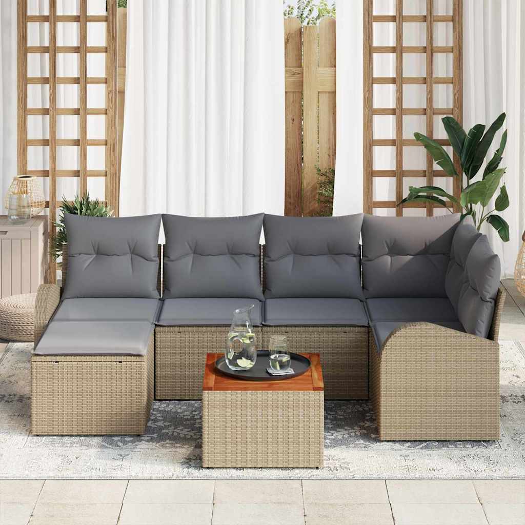 Havesofa Sæt 7 stk. Beige og lys grå polyrattan