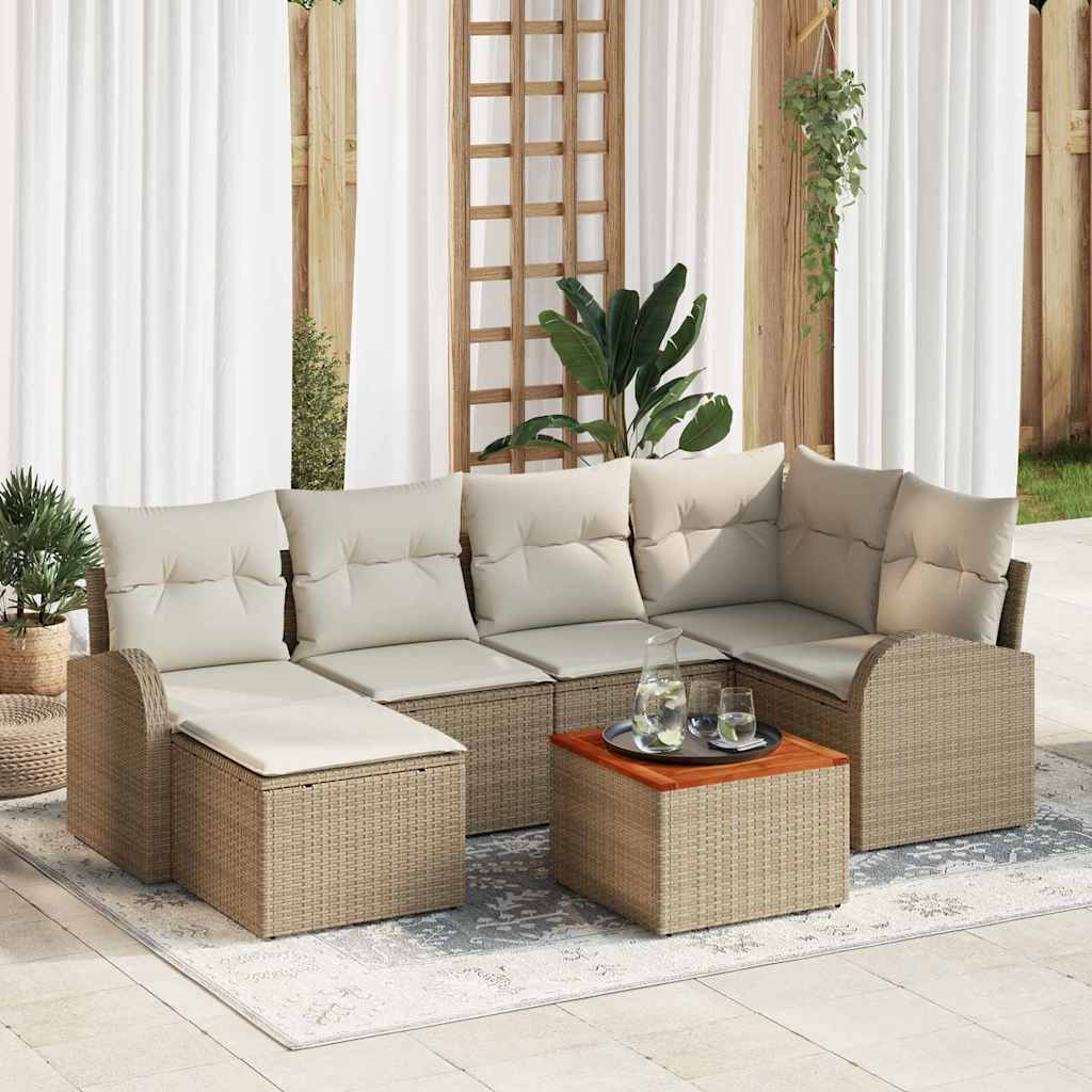 Havesofa Sæt 7 stk. Beige og creme polyrattan