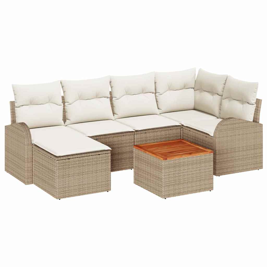 Havesofa Sæt 7 stk. Beige og creme polyrattan
