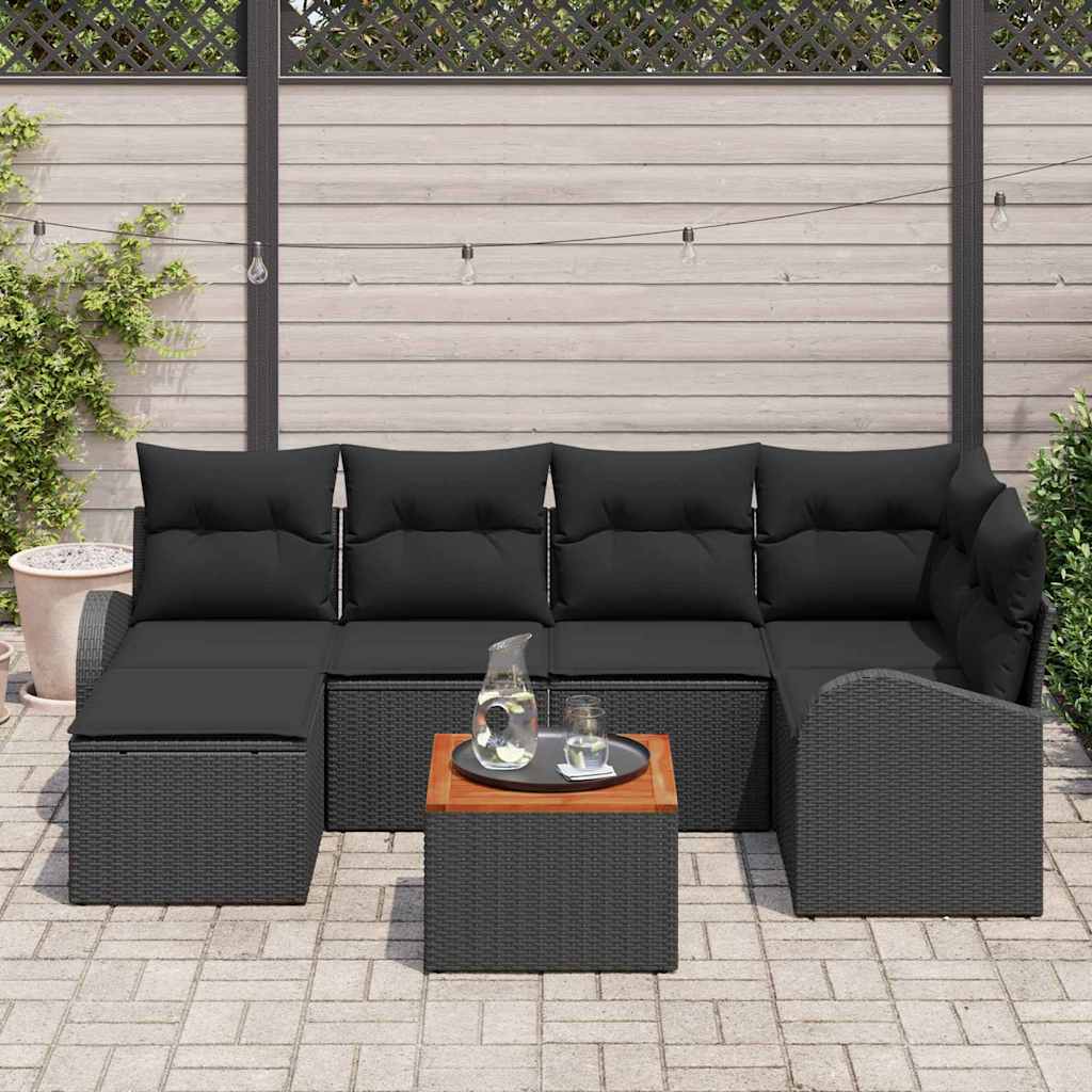 Havesofa Sæt 7 stk. Sort polyrattan