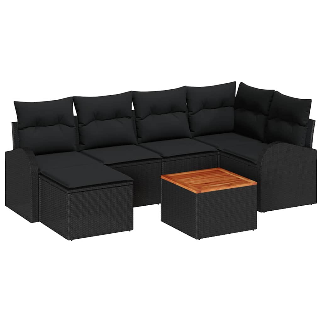 Havesofa Sæt 7 stk. Sort polyrattan
