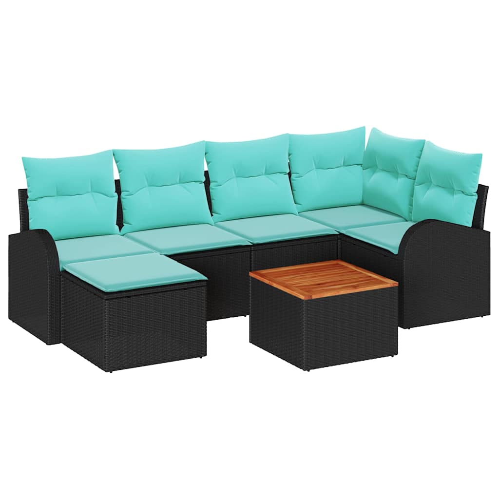 Havesofa Sæt 7 stk. Sort og turkis polyrattan