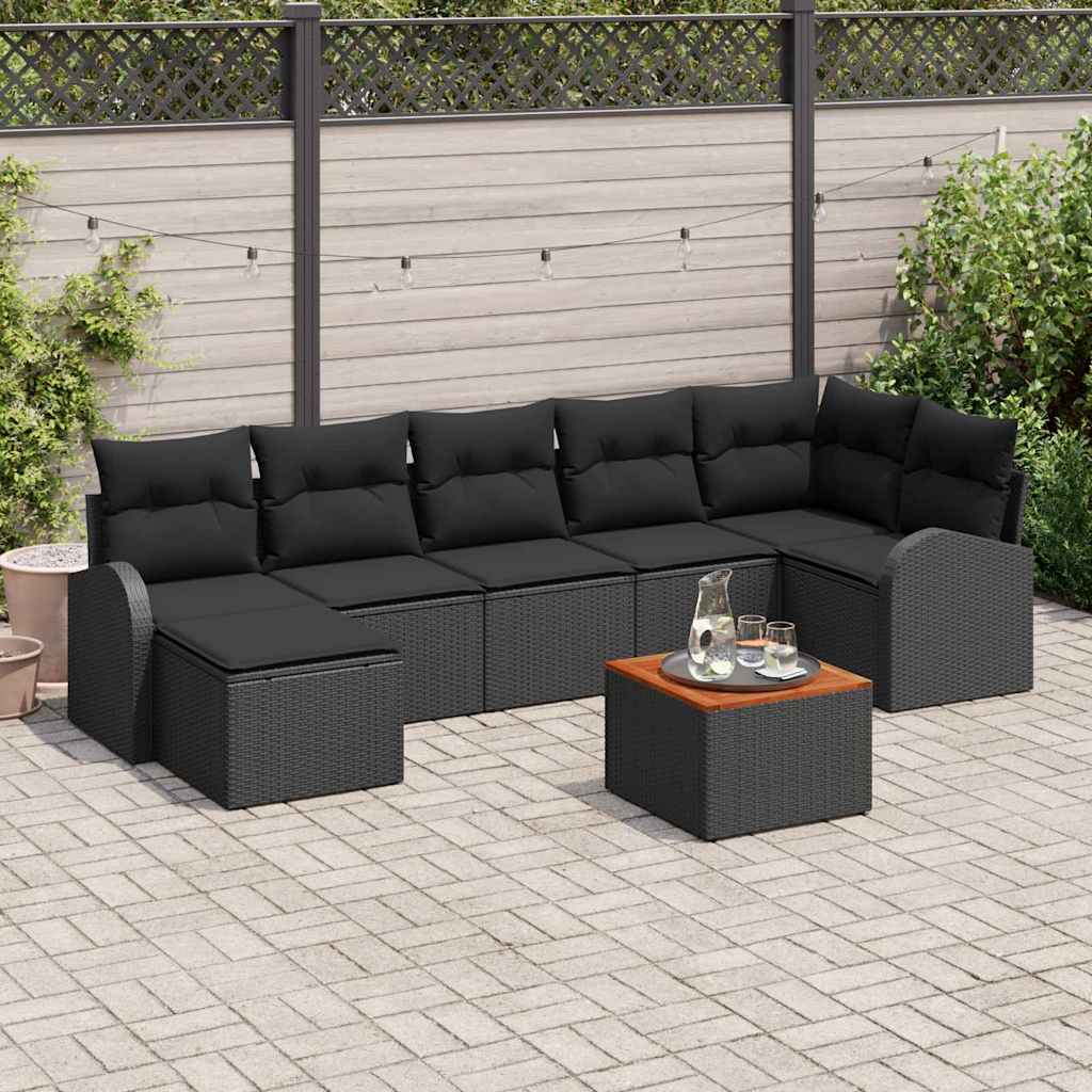 Havesofa Sæt 8 stk. Sort polyrattan