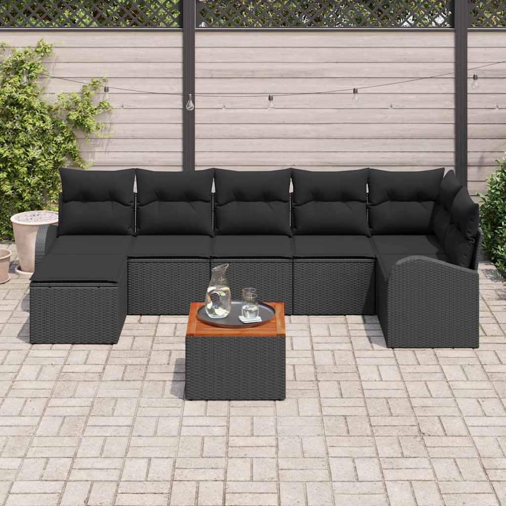 Havesofa Sæt 8 stk. Sort polyrattan