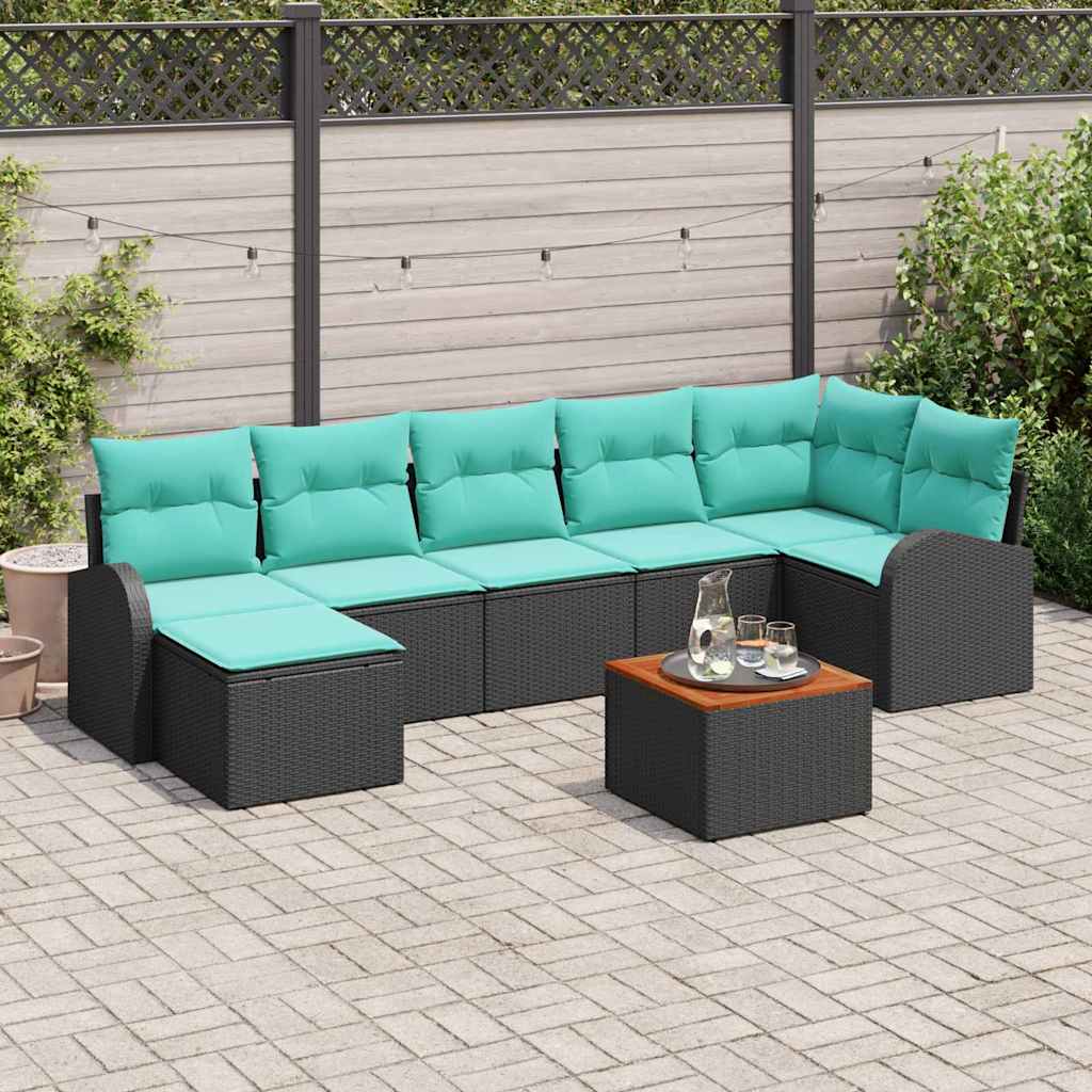 Havesofa Sæt 8 stk. Sort og turkis polyrattan