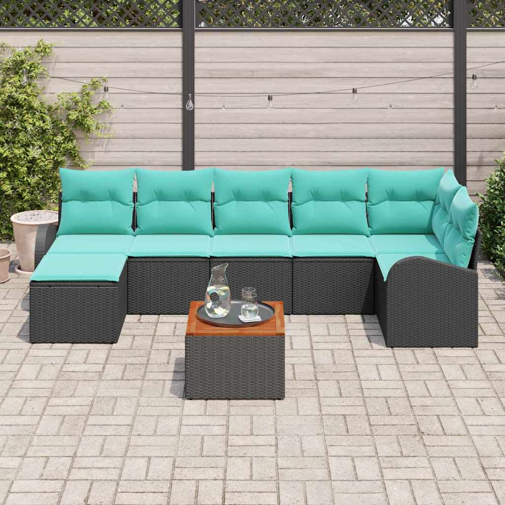 Havesofa Sæt 8 stk. Sort og turkis polyrattan