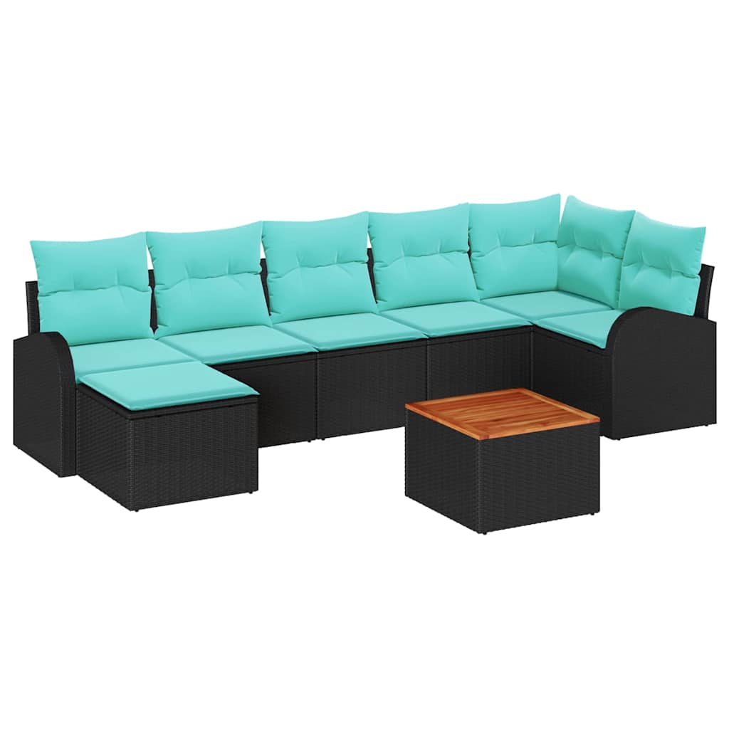 Havesofa Sæt 8 stk. Sort og turkis polyrattan