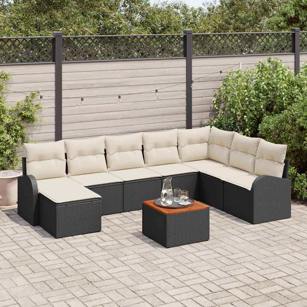 Havesofa Sæt 9 stk. Sort og Cream polyrattan
