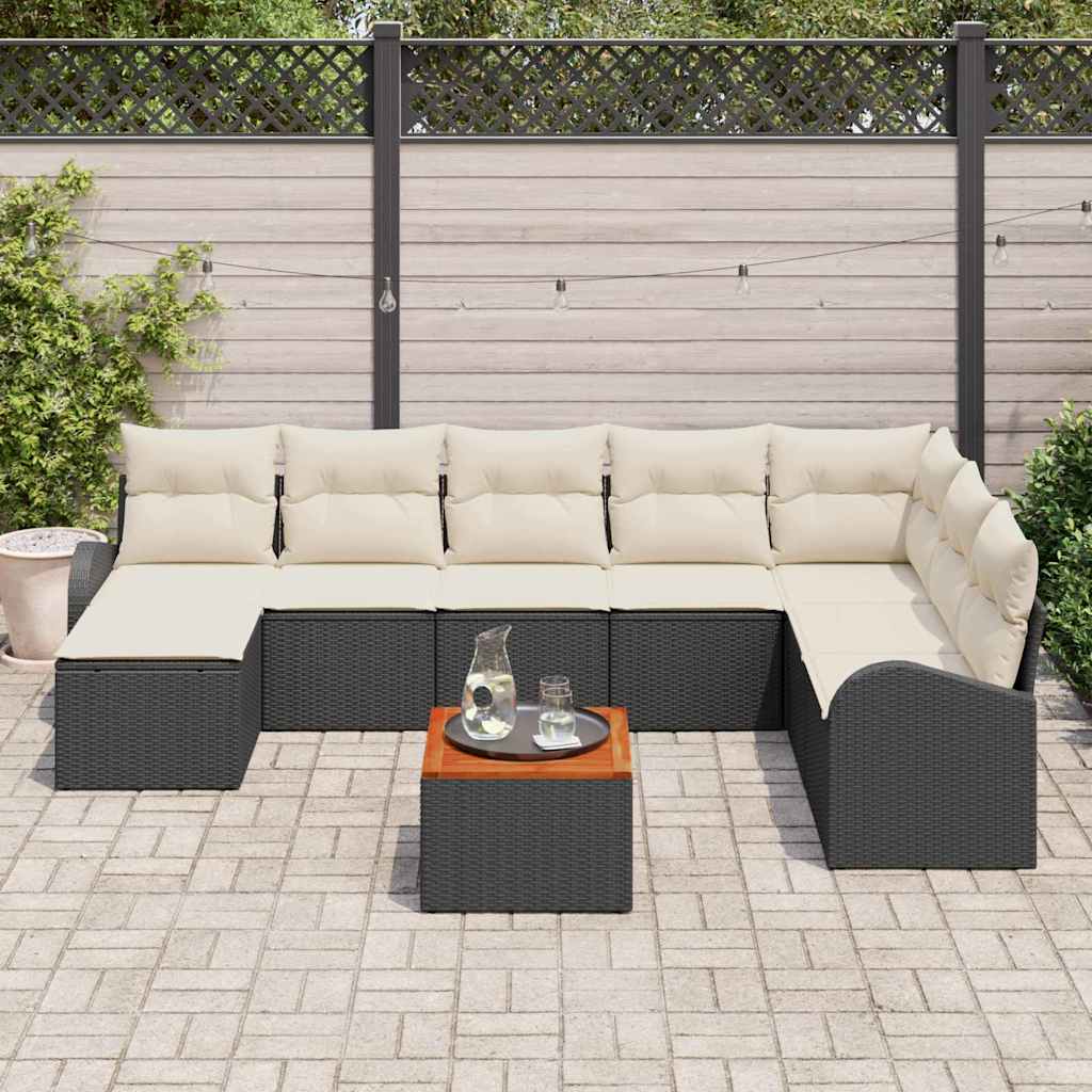 Havesofa Sæt 9 stk. Sort og Cream polyrattan