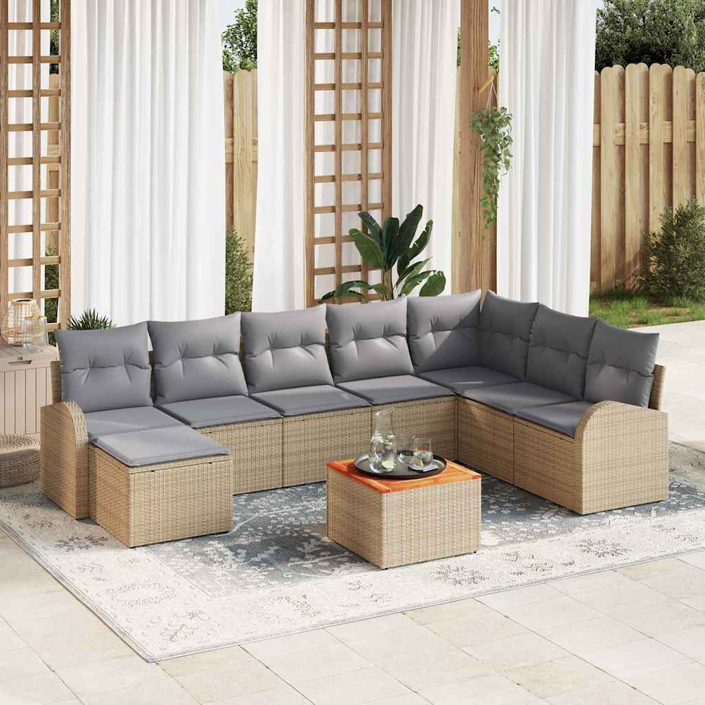 Havesofa Sæt 9 stk. Beige og lys grå polyrattan