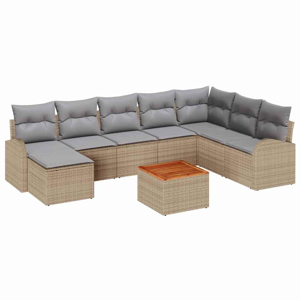 Havesofa Sæt 9 stk. Beige og lys grå polyrattan