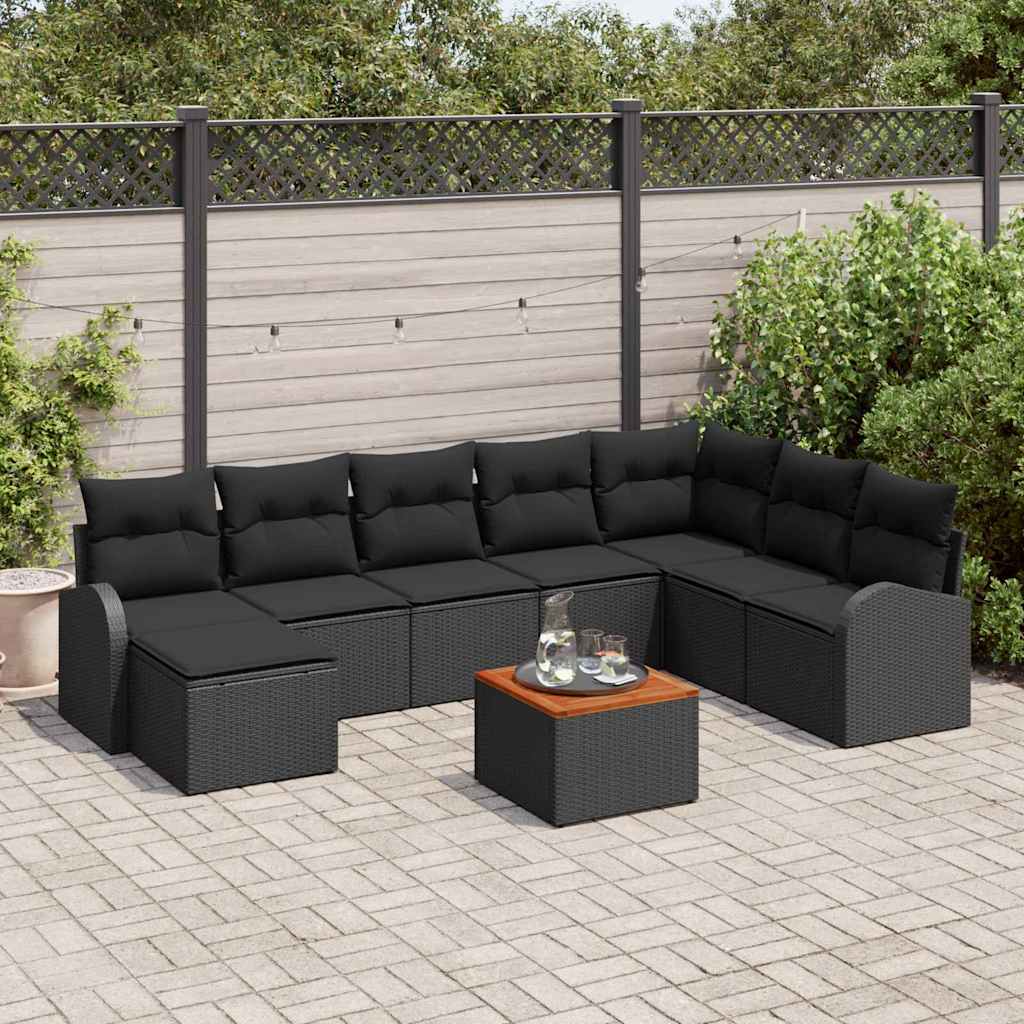 Havesofa Sæt 9 stk. Sort polyrattan