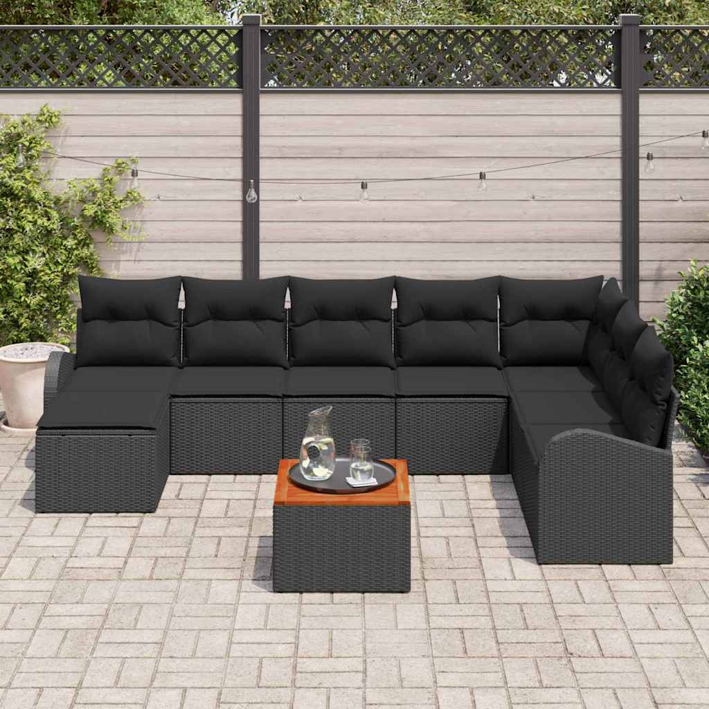 Havesofa Sæt 9 stk. Sort polyrattan