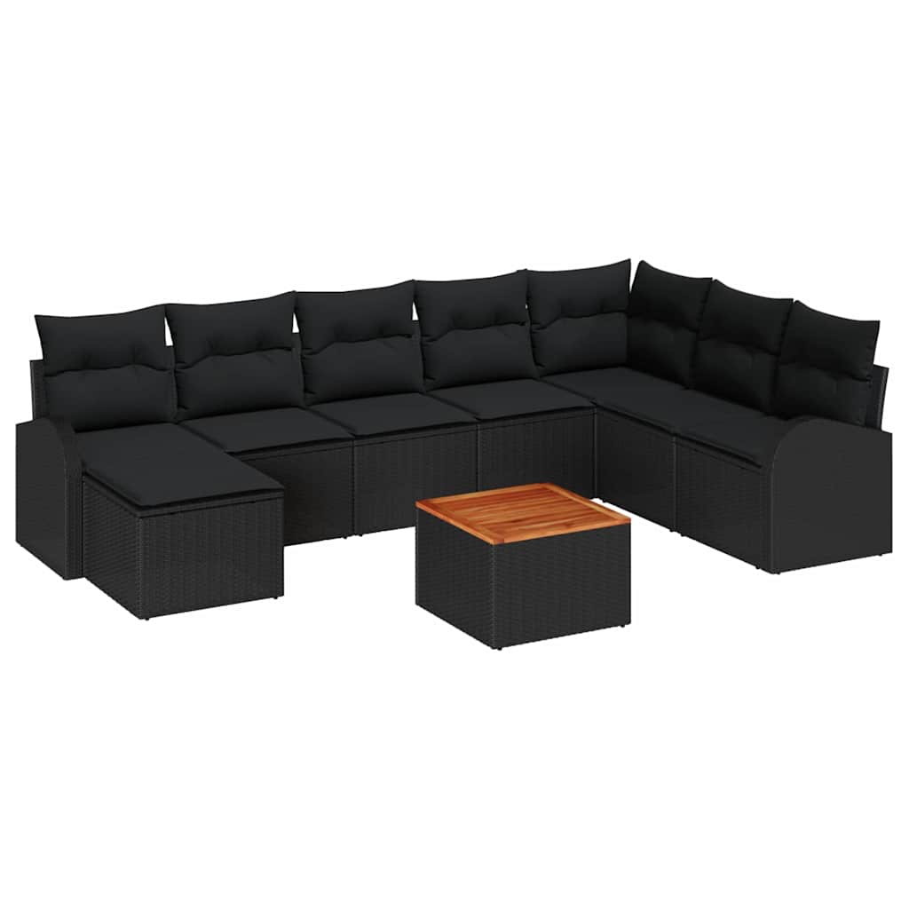 Havesofa Sæt 9 stk. Sort polyrattan