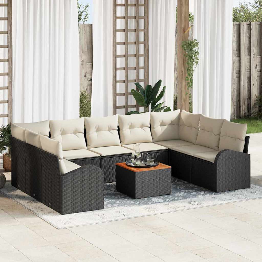 Havesofa Sæt 10 stk. Sort og Cream polyrattan