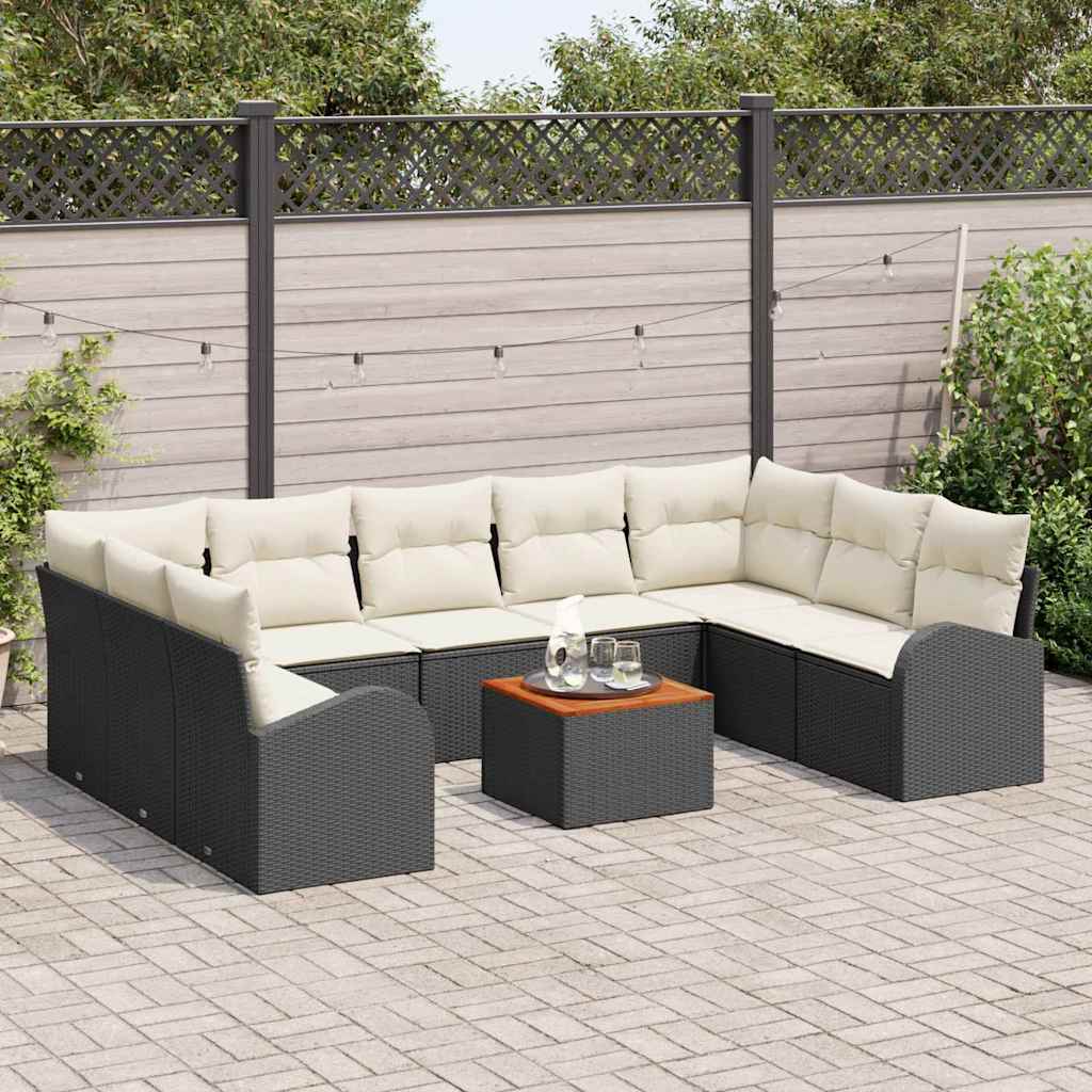Havesofa Sæt 10 stk. Sort og Cream polyrattan