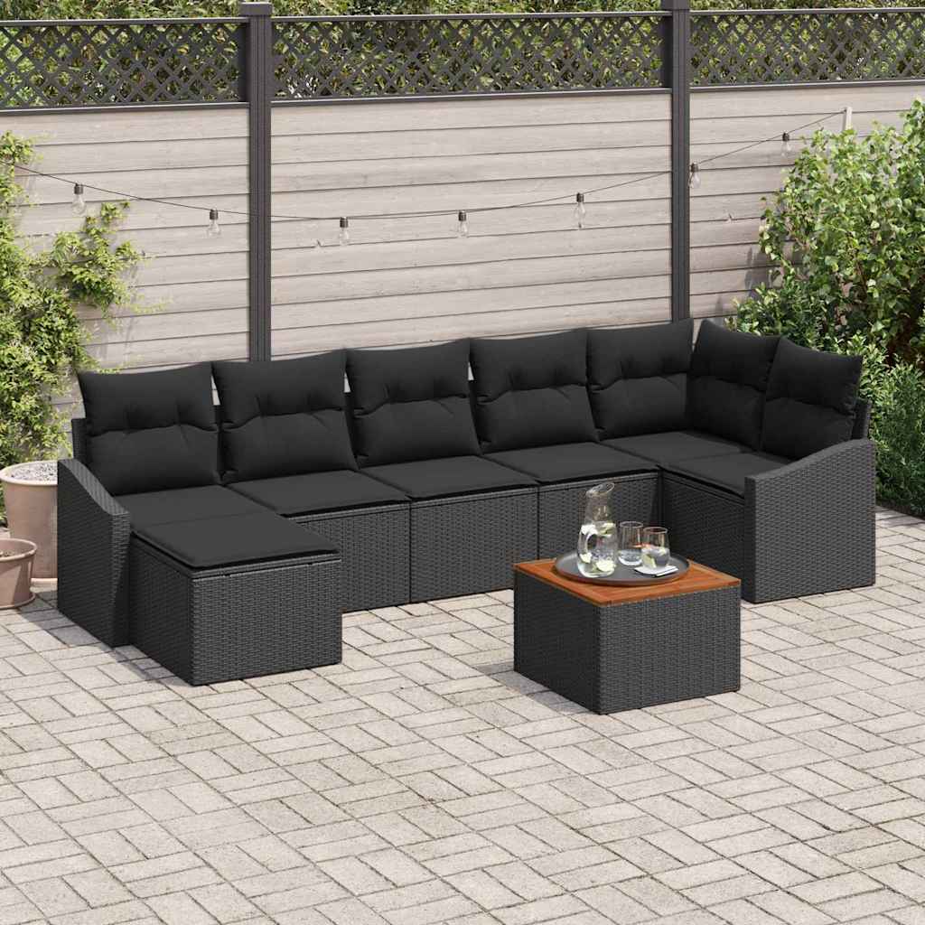Havesofa Sæt 8 stk. Sort polyrattan