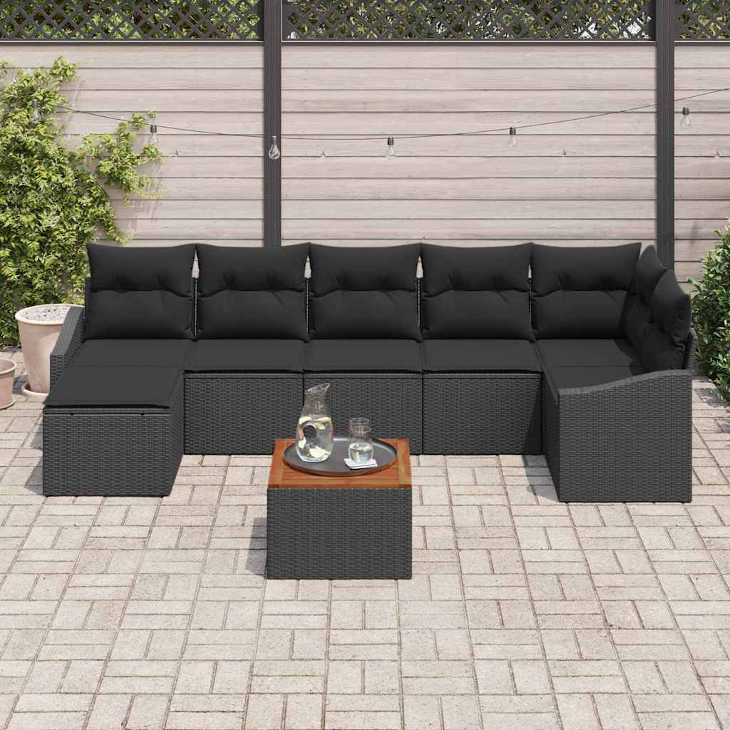 Havesofa Sæt 8 stk. Sort polyrattan