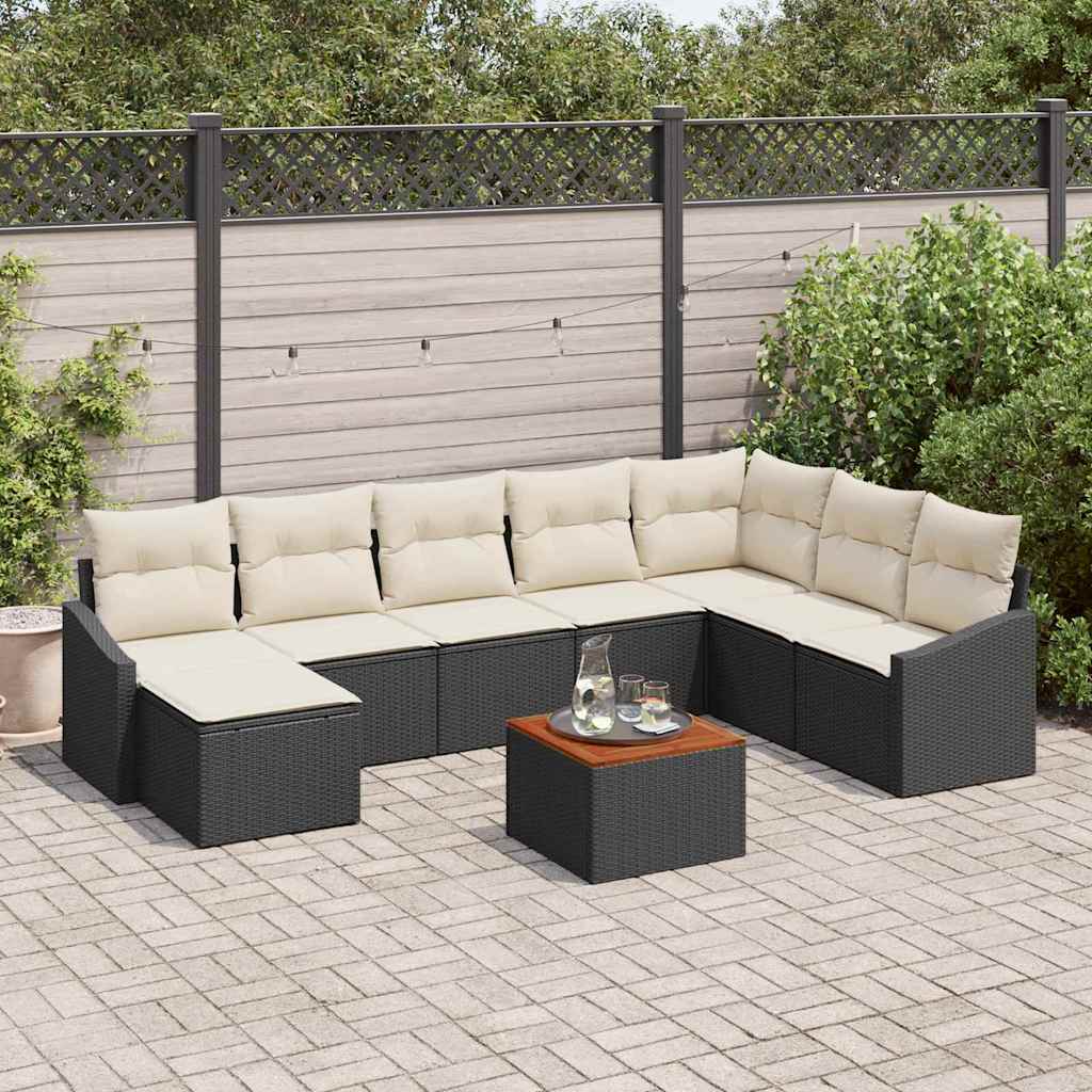 Havesofa Sæt 9 stk. Sort og Cream polyrattan