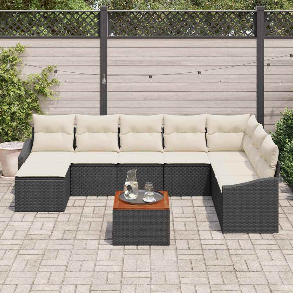 Havesofa Sæt 9 stk. Sort og Cream polyrattan