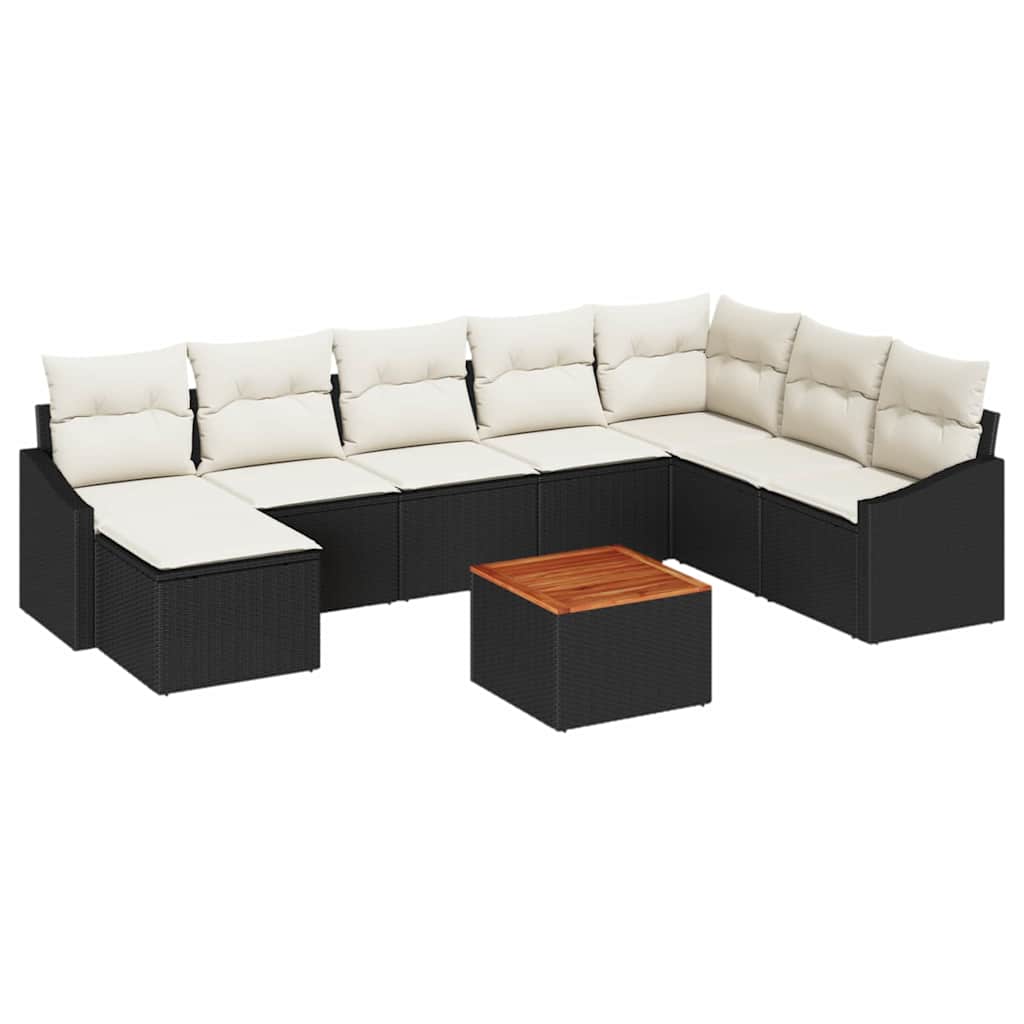 Havesofa Sæt 9 stk. Sort og Cream polyrattan