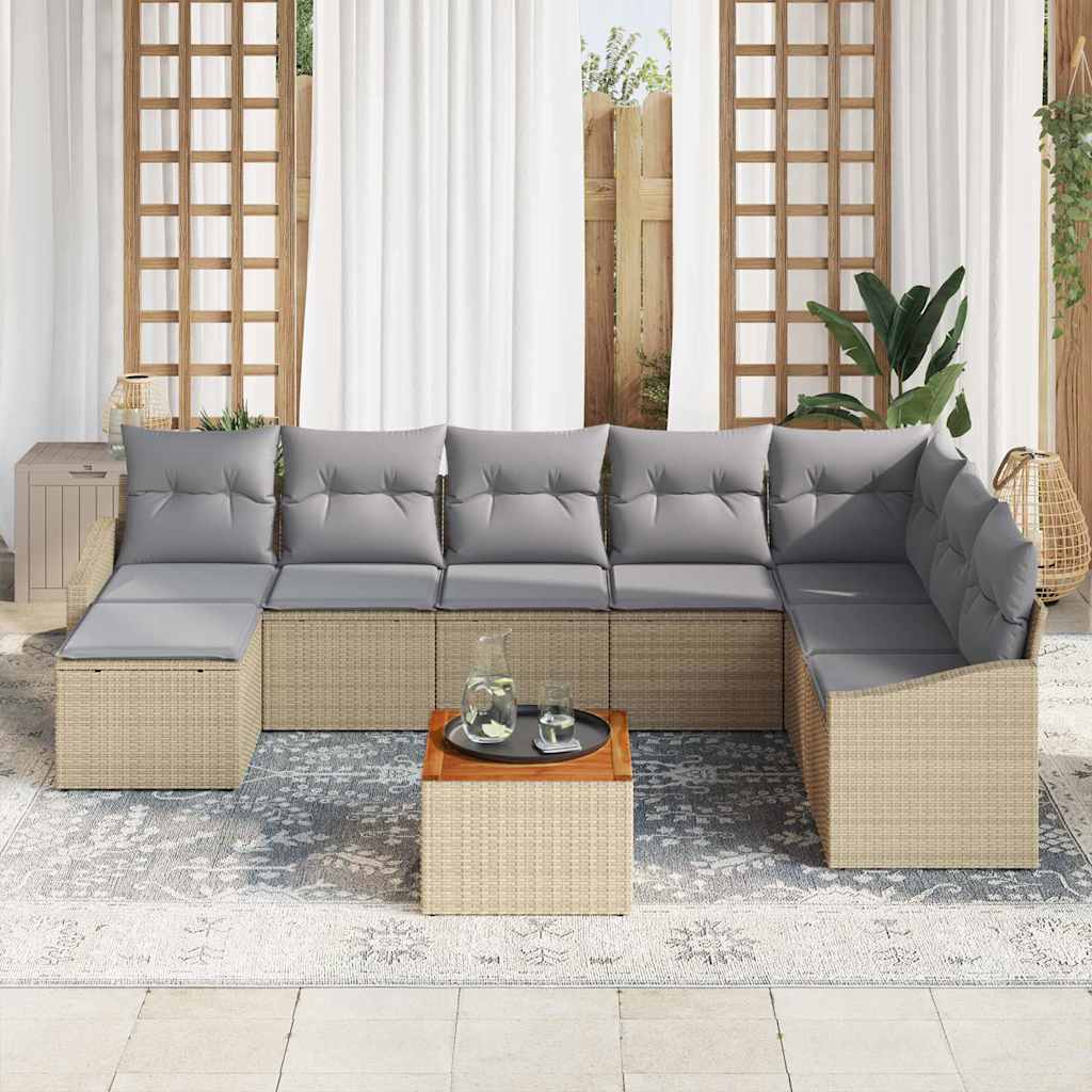 Havesofa Sæt 9 stk. Beige og lys grå polyrattan