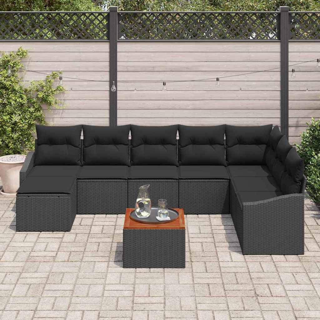 Havesofa Sæt 9 stk. Sort polyrattan