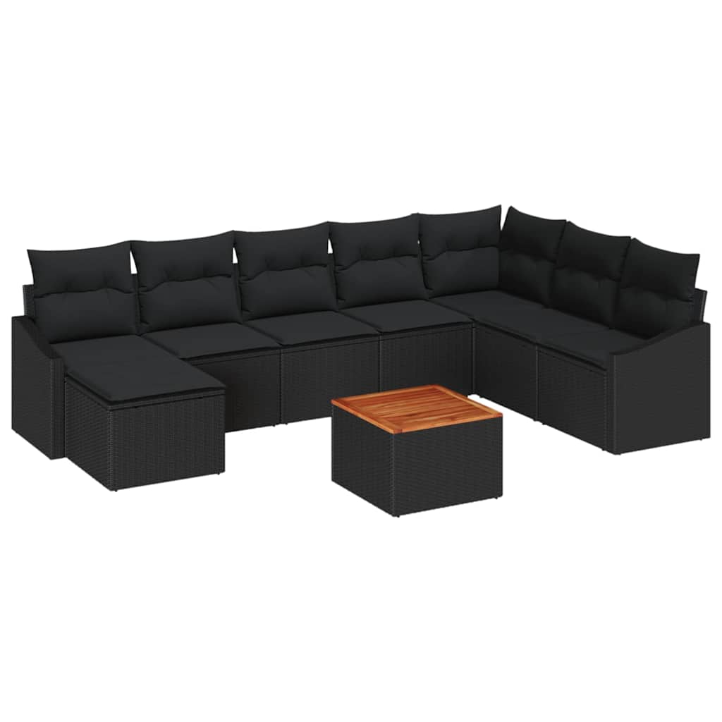 Havesofa Sæt 9 stk. Sort polyrattan