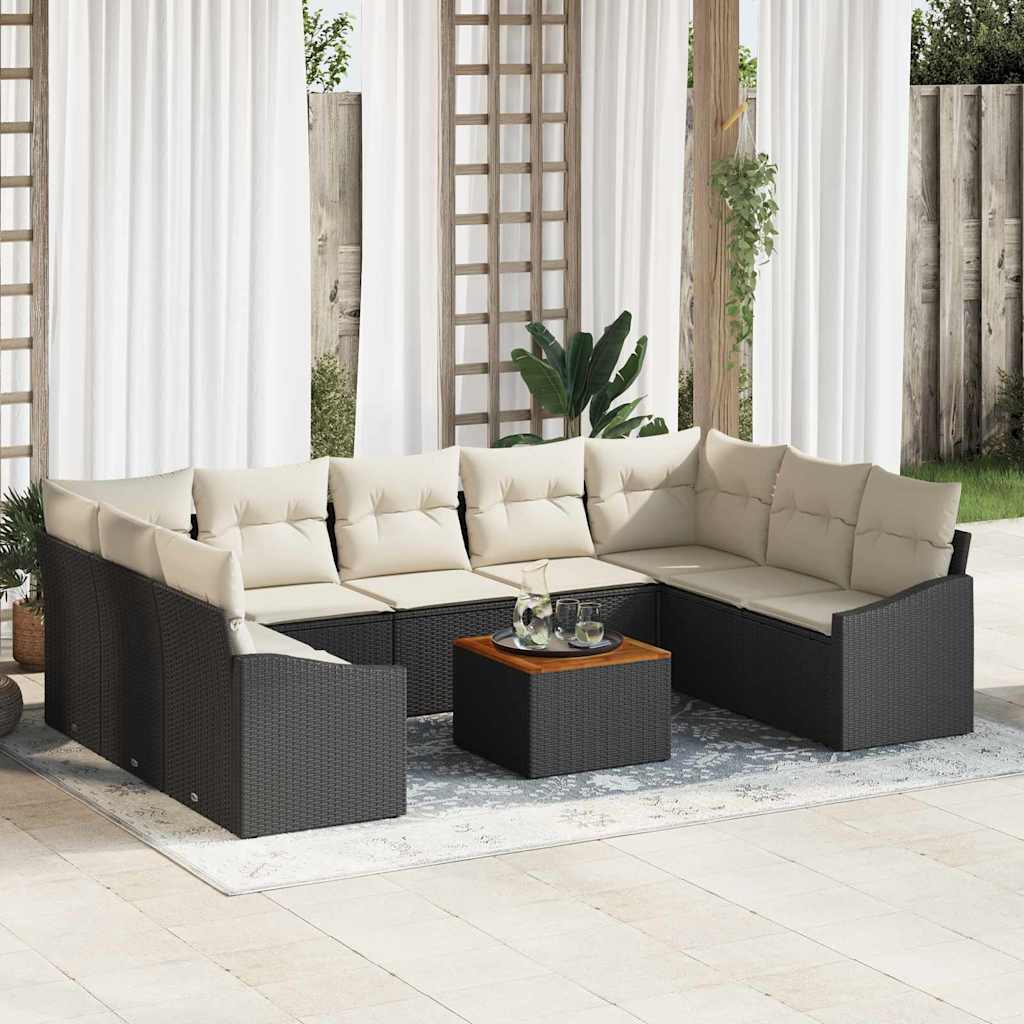 Havesofa Sæt 10 stk. Sort og Cream polyrattan