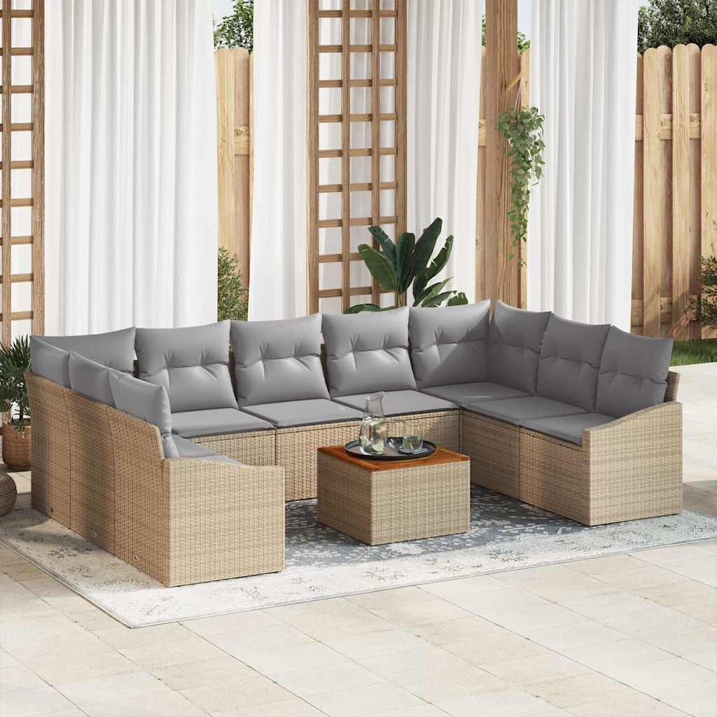 Havesofa Sæt 10 stk. Beige og lys grå polyrattan