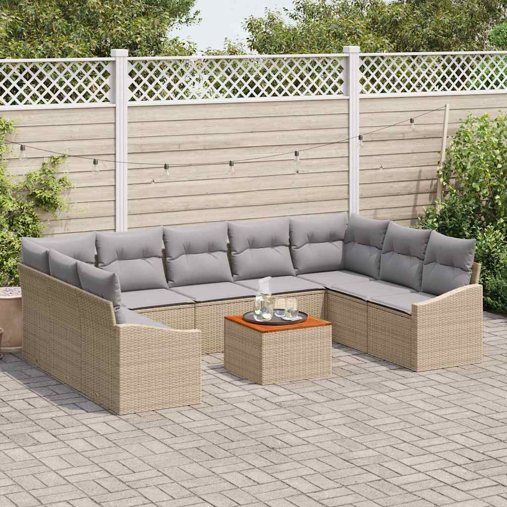 Havesofa Sæt 10 stk. Beige og lys grå polyrattan