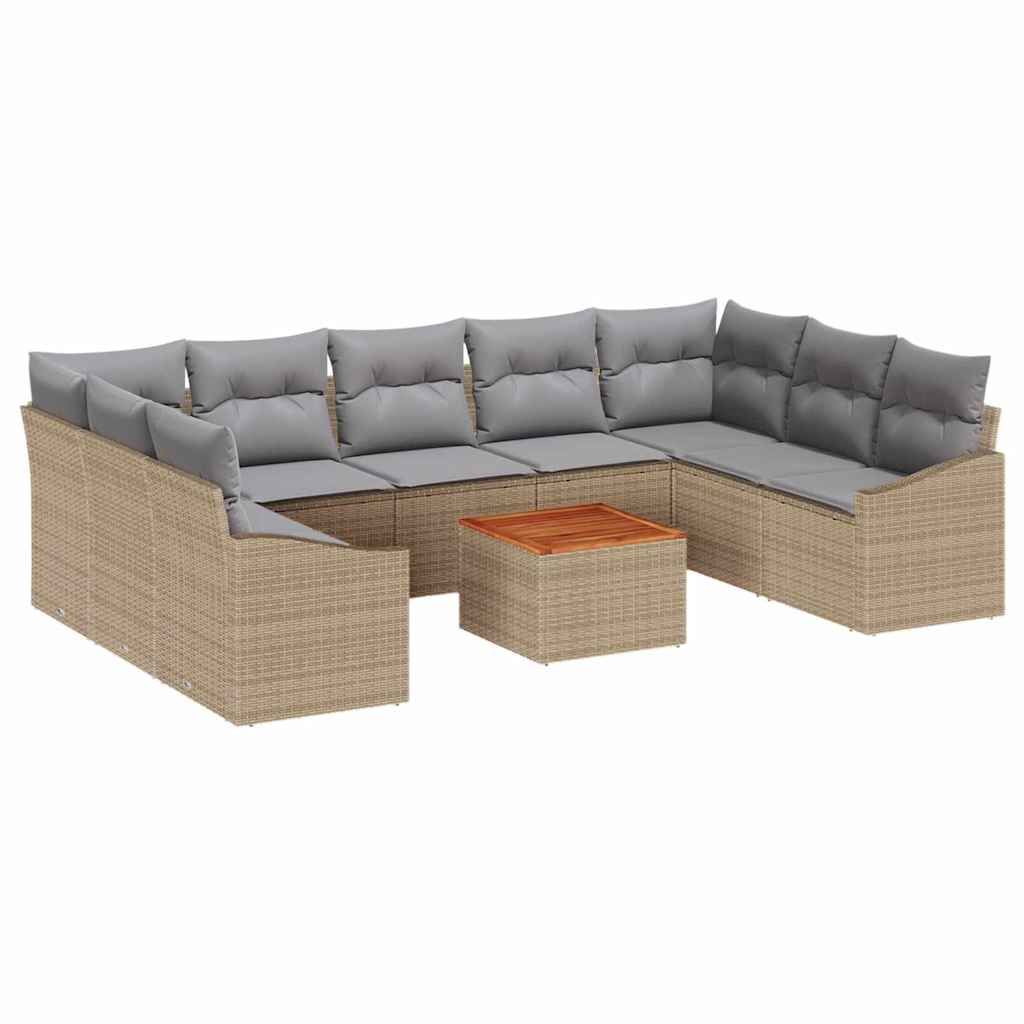 Havesofa Sæt 10 stk. Beige og lys grå polyrattan