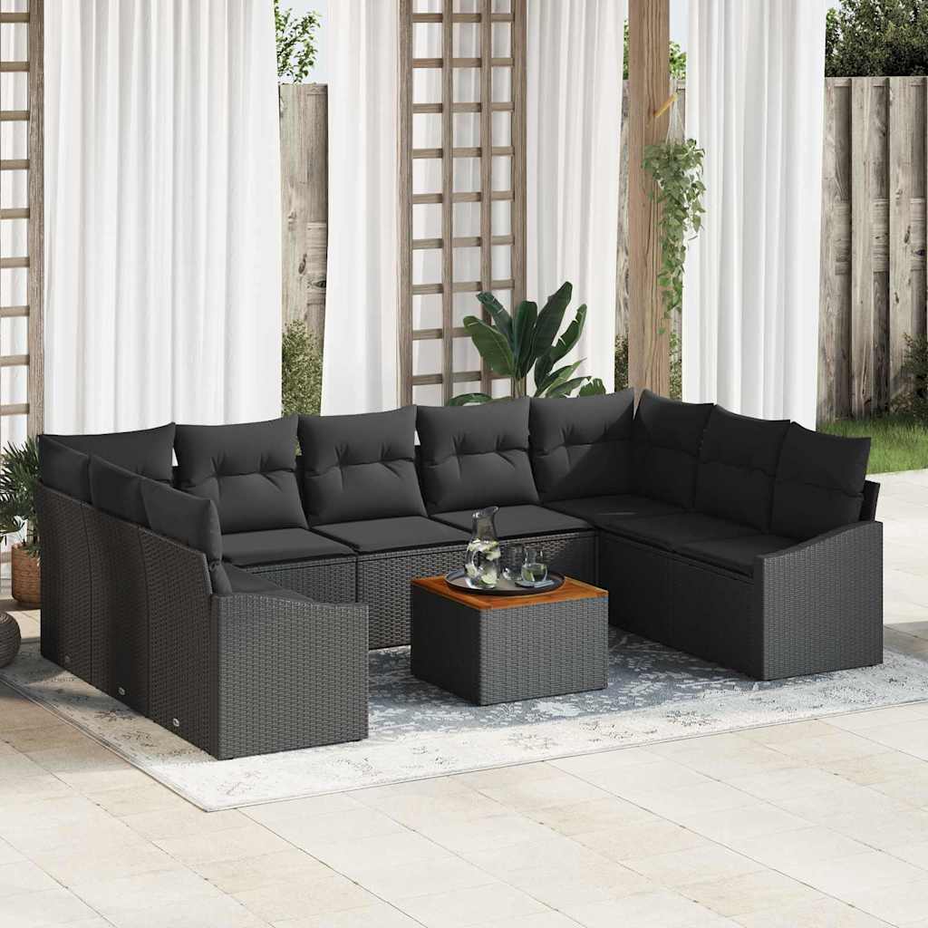 Havesofa Sæt 10 stk. Sort polyrattan