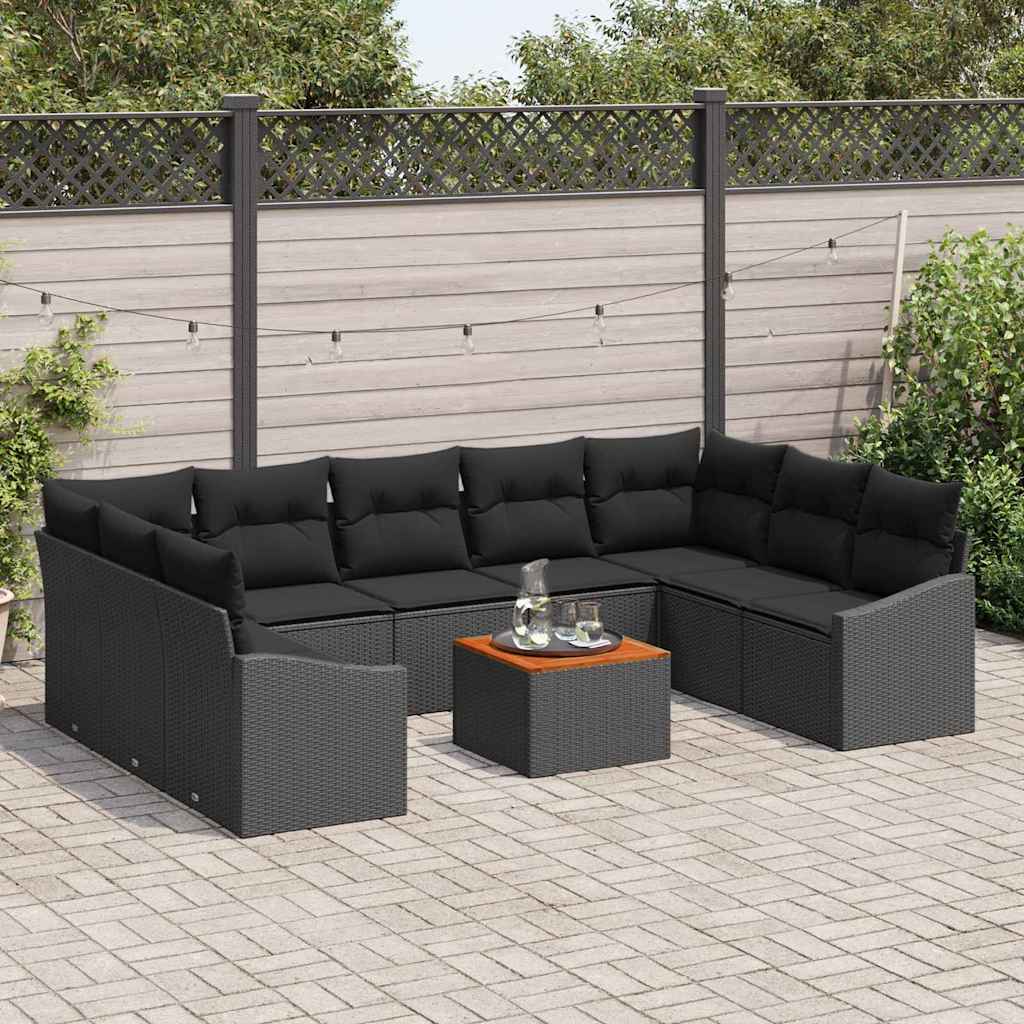 Havesofa Sæt 10 stk. Sort polyrattan