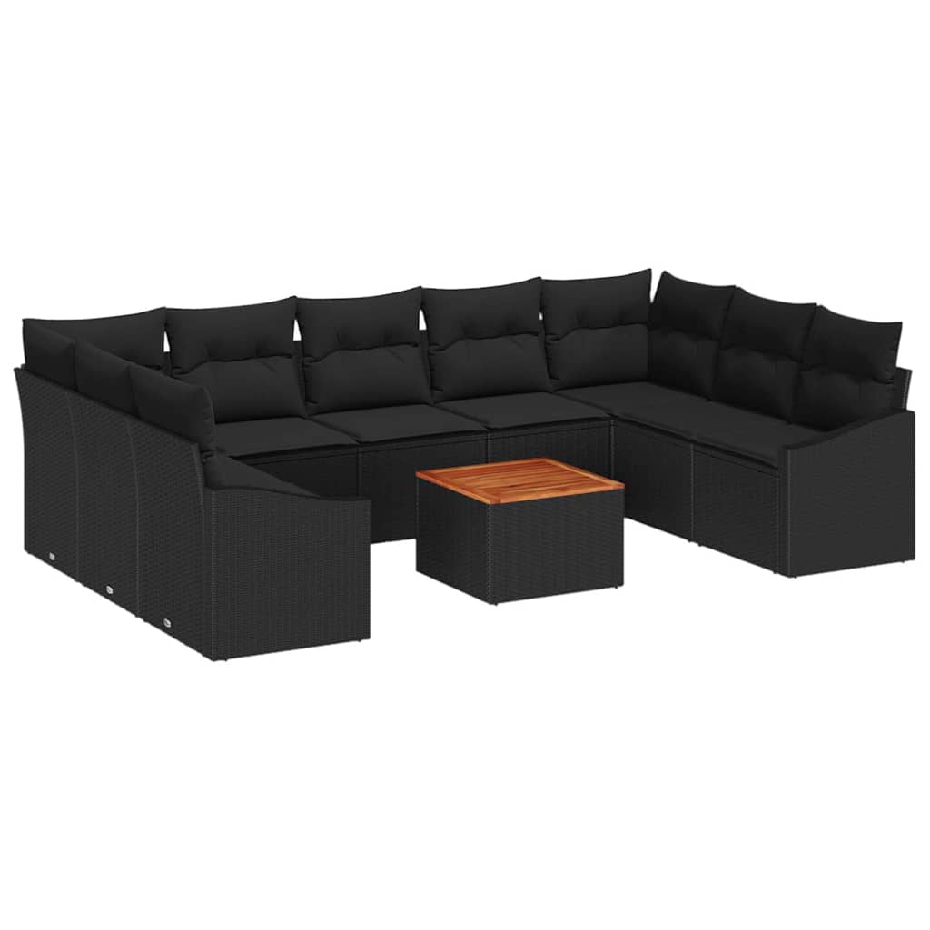 Havesofa Sæt 10 stk. Sort polyrattan