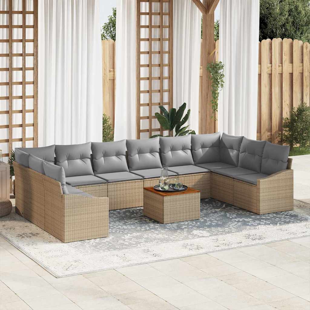 Havesofa Sæt 11 stk. Beige og lys grå polyrattan