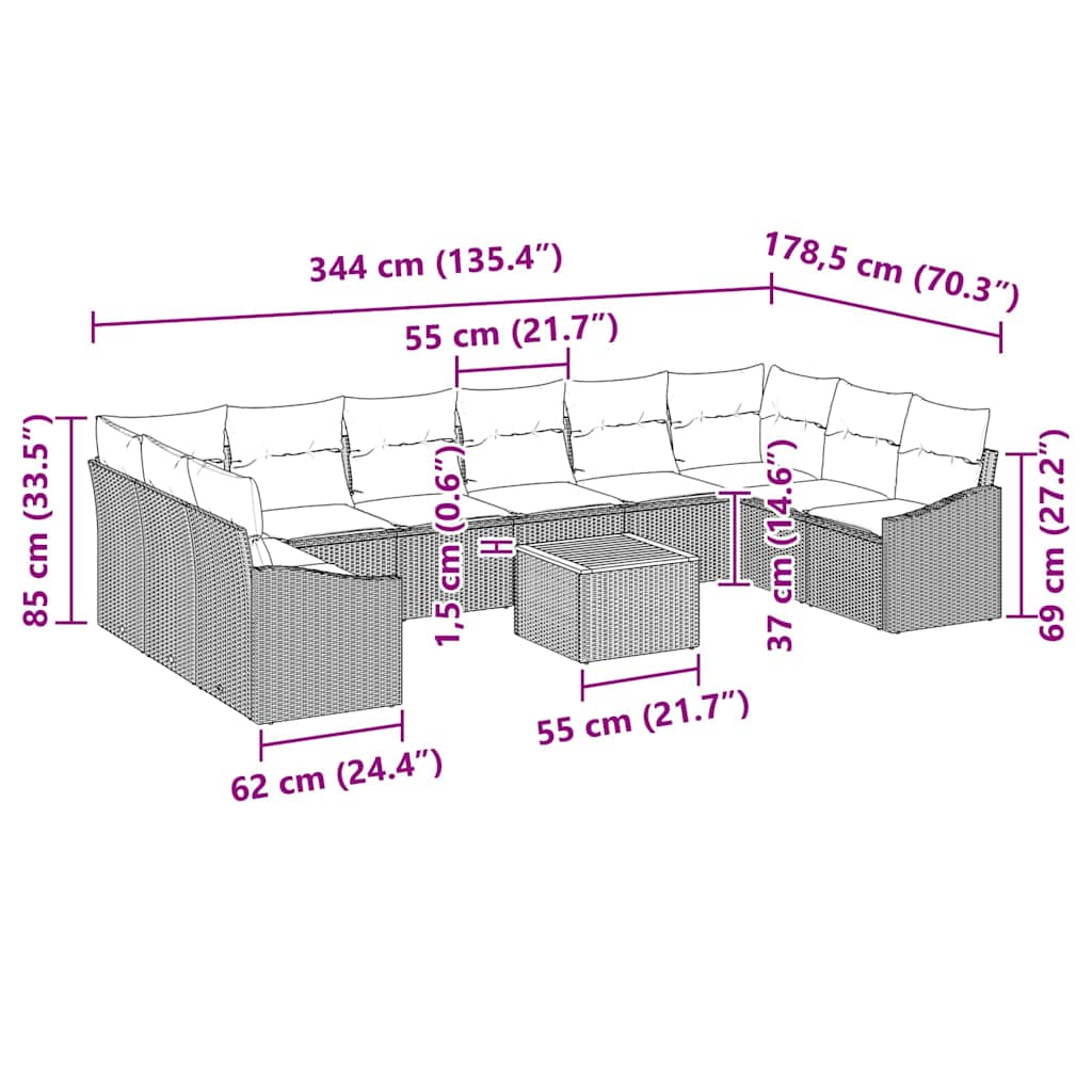 Havesofa Sæt 11 stk. Beige og lys grå polyrattan