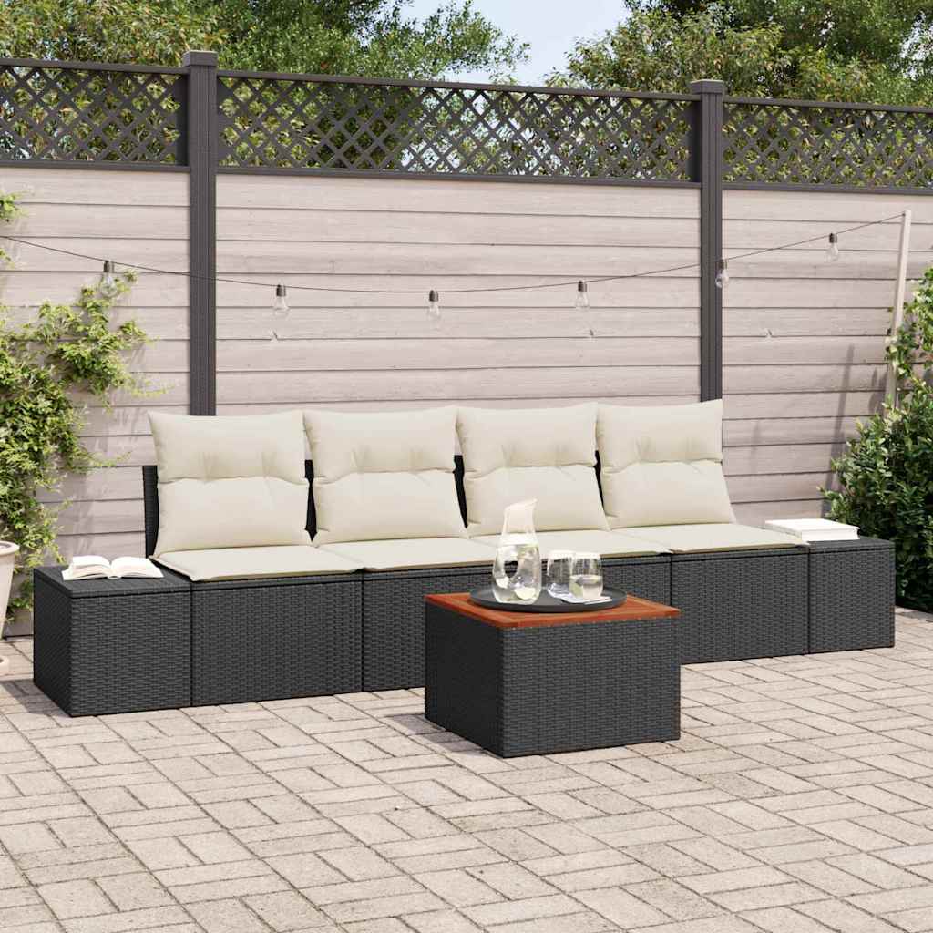 Havesofa Sæt 5 stk. Sort og Cream polyrattan