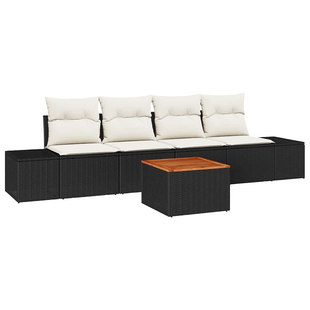 Havesofa Sæt 5 stk. Sort og Cream polyrattan
