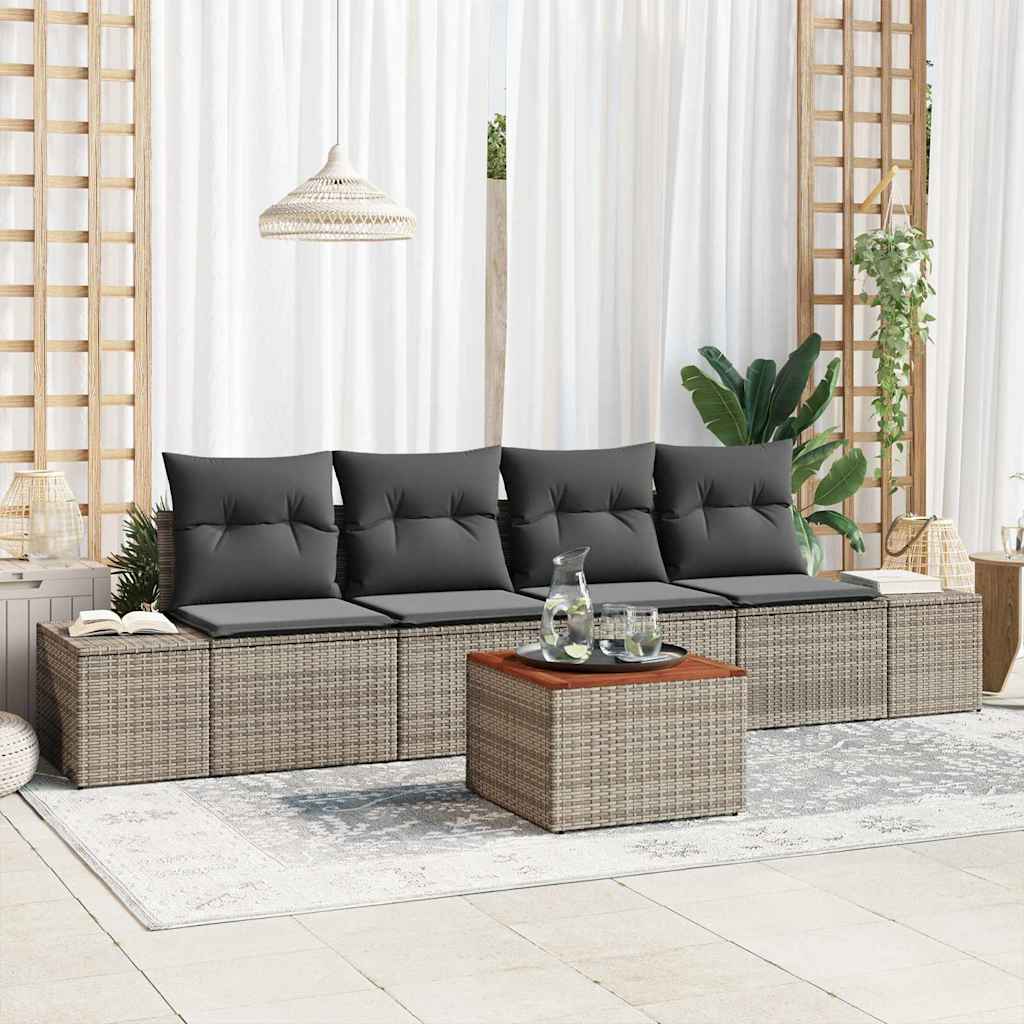Havesofa Sæt 5 stk. Grå polyrattan