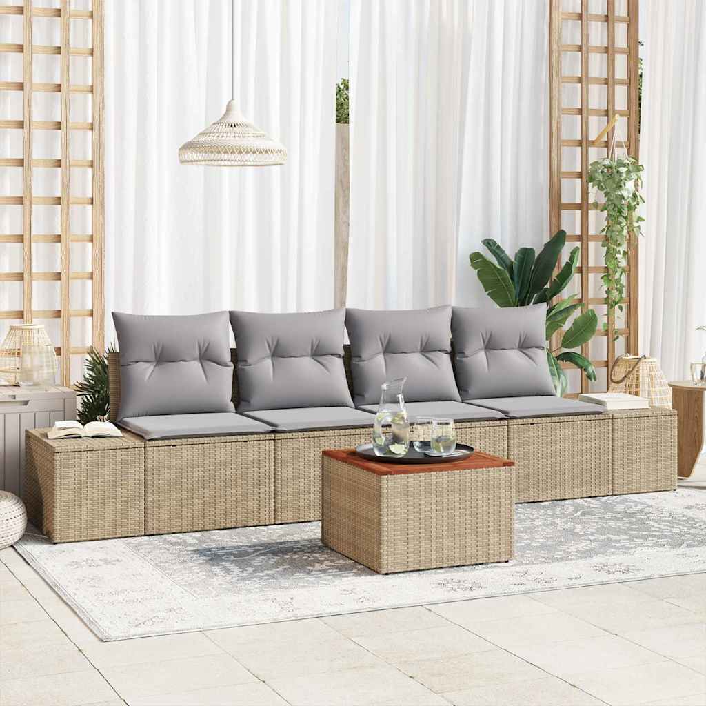 Havesofa Sæt 5 stk. Beige og lys grå polyrattan