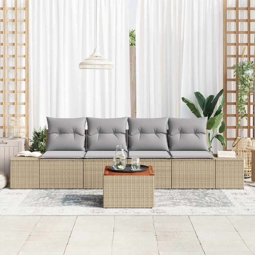 Havesofa Sæt 5 stk. Beige og lys grå polyrattan