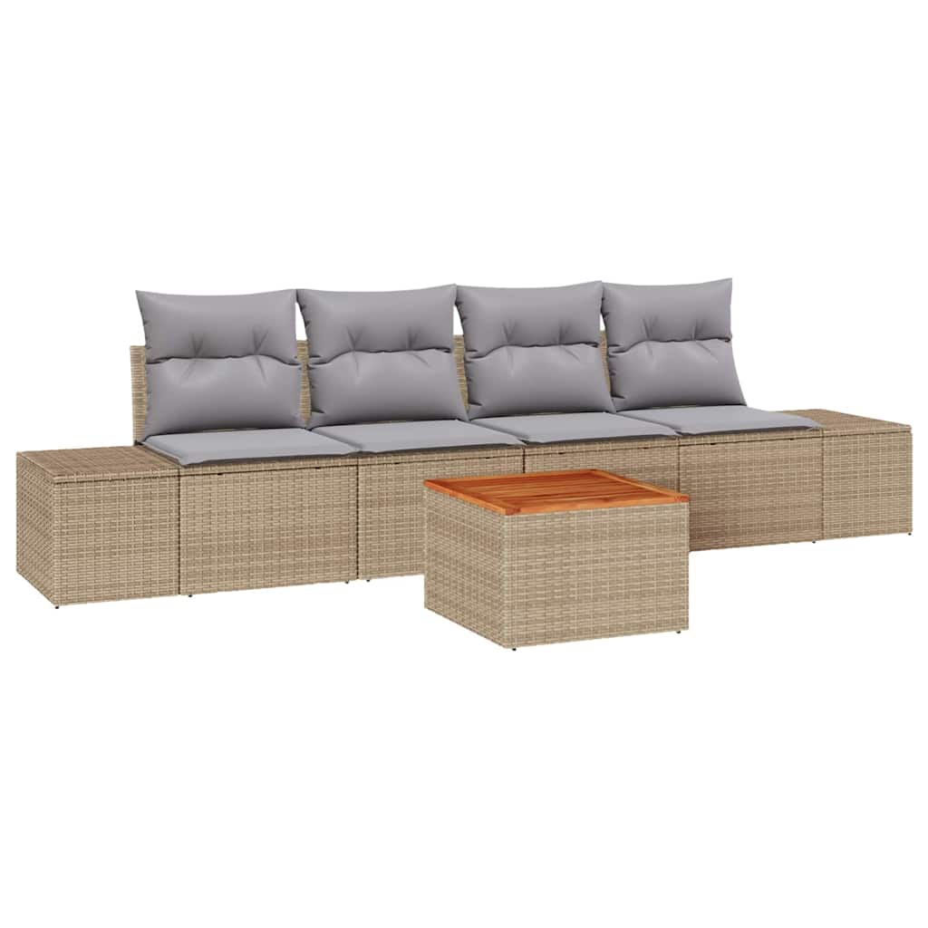 Havesofa Sæt 5 stk. Beige og lys grå polyrattan