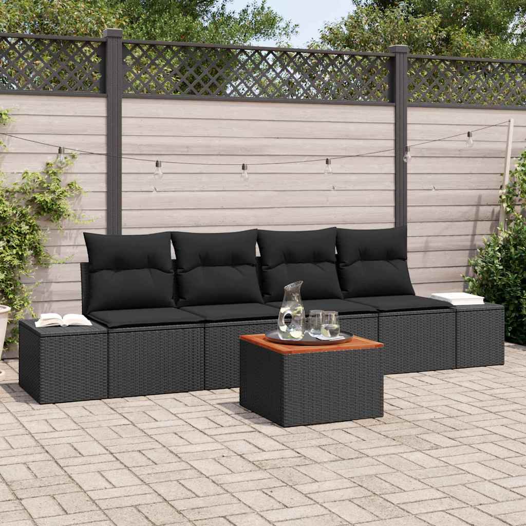 Havesofa Sæt 5 stk. Sort polyrattan