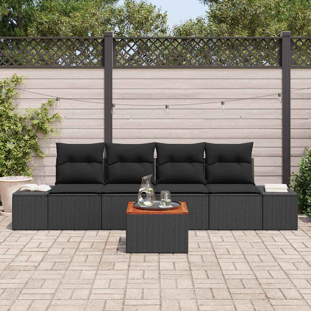 Havesofa Sæt 5 stk. Sort polyrattan
