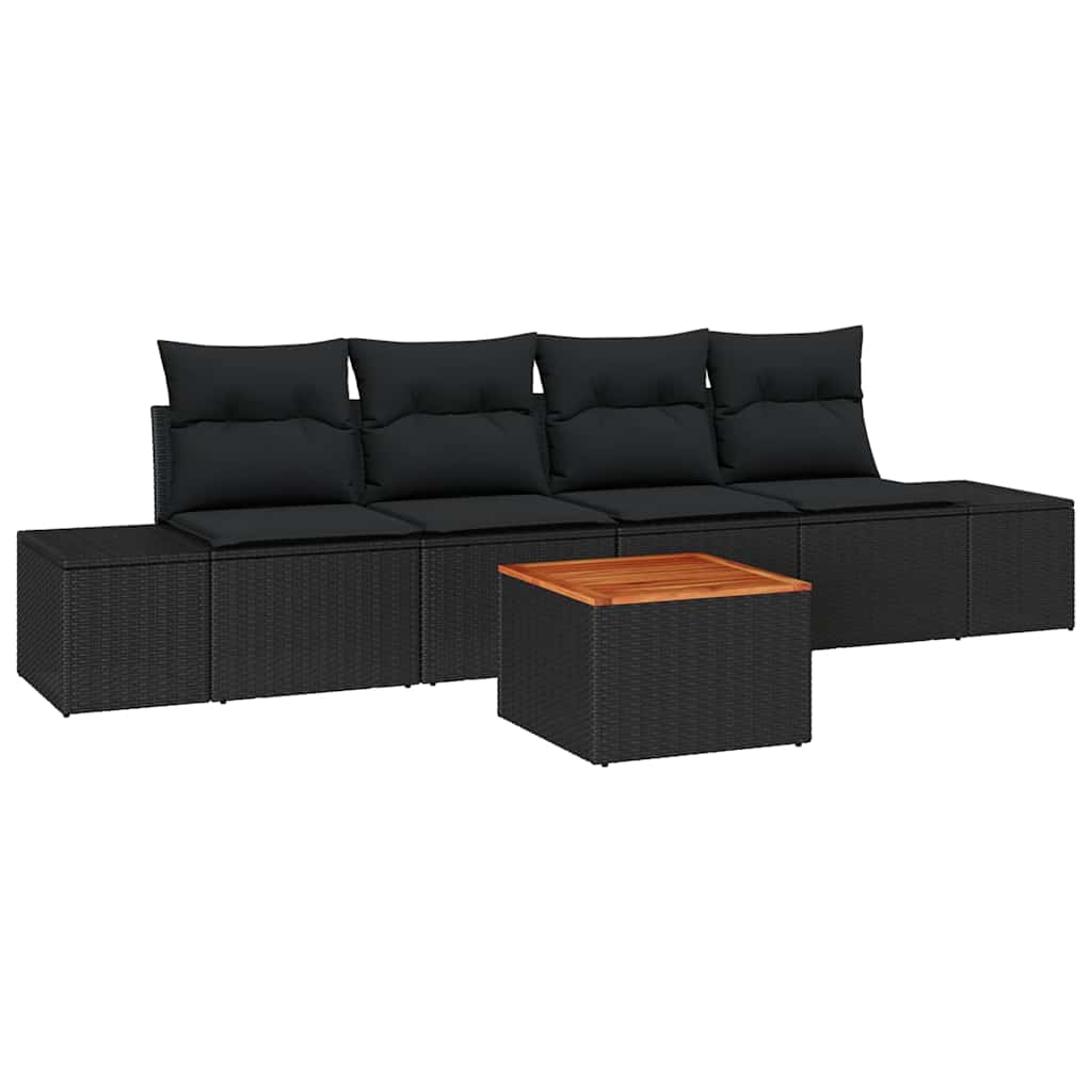 Havesofa Sæt 5 stk. Sort polyrattan