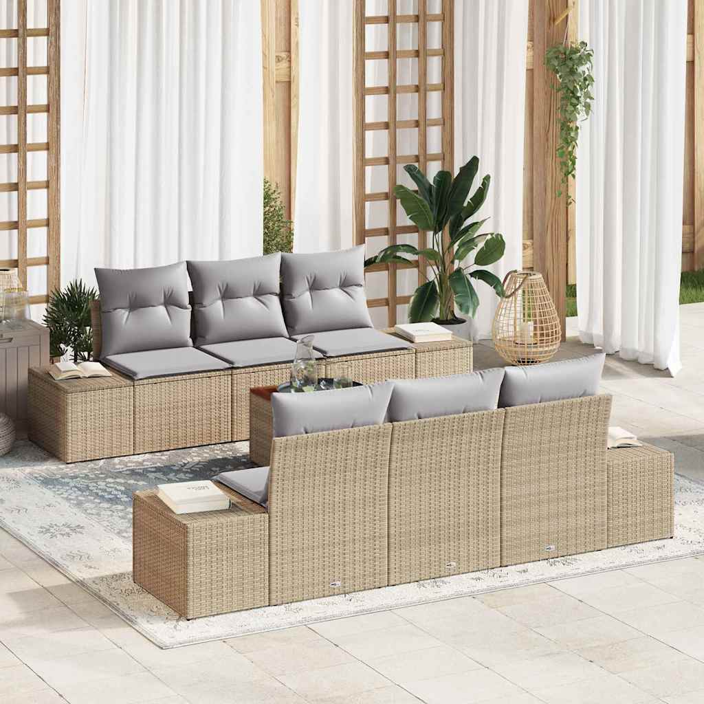 Havesofa Sæt 7 stk. Beige og lys grå polyrattan